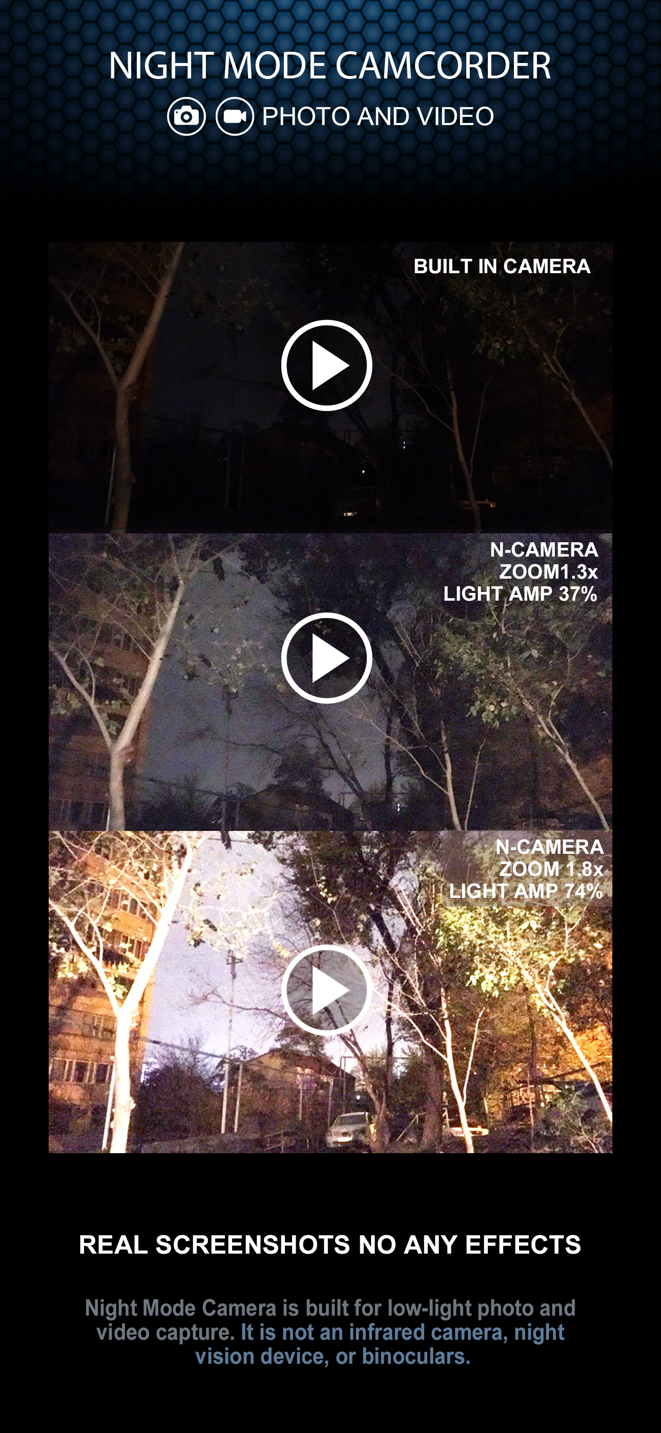 Night Mode Camera - Video recording modes